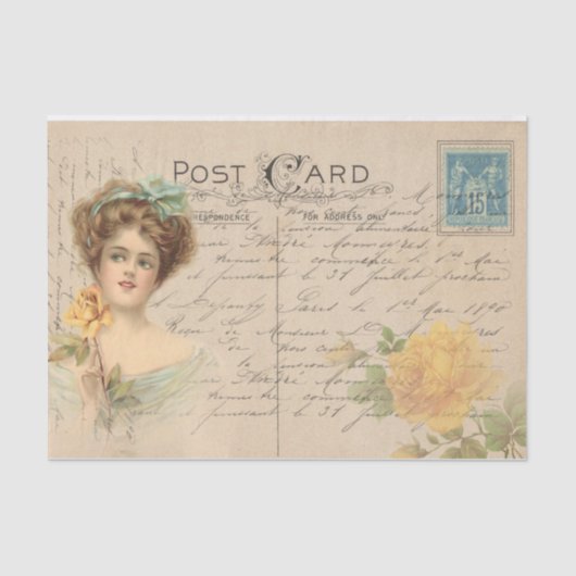 Papier Mousseline Carte Postale Traditionnelle/Dame Victorienne Avec (Recto)