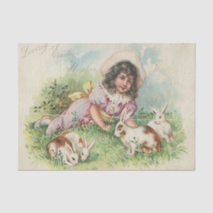 Papier Mousseline Carte Postale Vintage de Pâques Bunny Girl