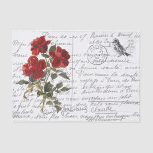 Papier Mousseline Carte postale Vintage Red Rose Bird
