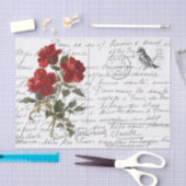 Papier Mousseline Carte postale Vintage Red Rose Bird (Artisanat)