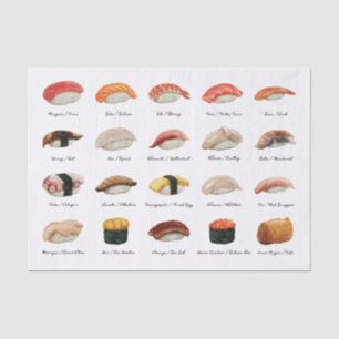 Papier Mousseline Carte Sushi Aquarelle
