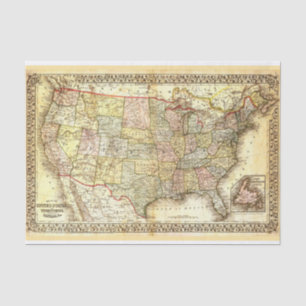 Papier Mousseline Carte vintage 1861 - 1889 USA