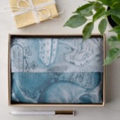 Papier Mousseline Carte Vintage bleue des baleines (Cadeau)