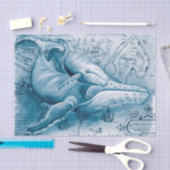 Papier Mousseline Carte Vintage bleue des baleines (Artisanat)