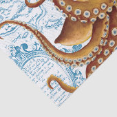 Papier Mousseline Carte Vintage bleue octopus Brown (Détail)