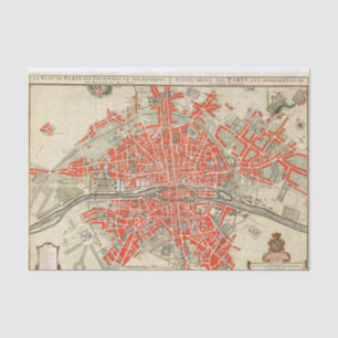 Papier Mousseline Carte Vintage de Paris France (1721-1774)