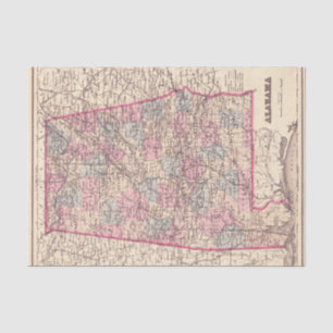 Papier Mousseline Carte vintage des comtés de l'Alabama (1876)