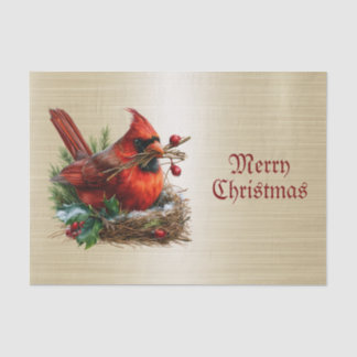Papier Mousseline Cartes de Noël Cardinal Rouge Oiseaux Fleur Vacanc