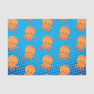 Papier Mousseline Cartoon mignon bébé poulpe bleu océan