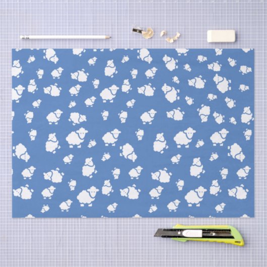 Papier Mousseline Cartoon Sheep sur arrière - plan bleu (Artisanat)