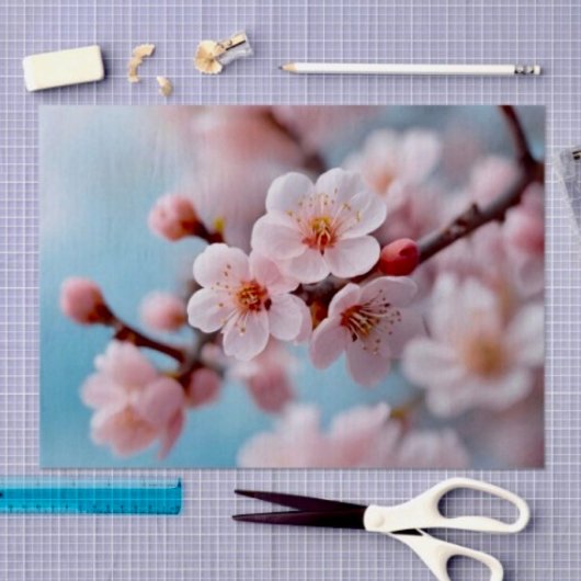 Papier Mousseline Cascade de Fleurs Roses