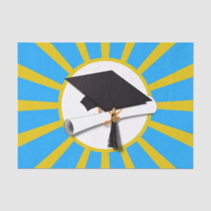 Papier Mousseline Casquette de grade avec Bleu Lt et Gold Graduation