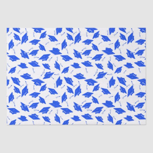 Papier Mousseline Casquettes de graduation bleu et blanc jetées dans (Recto)