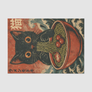 Papier Mousseline Cat Ramen Japonais drôle Graphisme Kawaii Cat Anim
