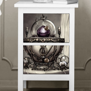 Papier Mousseline Cauldron argenté orné avec balle en cristal violet