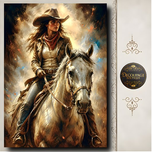 Papier Mousseline Cavalière chevauchant un cheval blanc Impression d