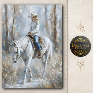 Papier Mousseline Cavalière sur un cheval blanc découpage