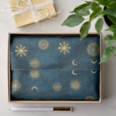 Papier Mousseline Céleste Bleu et Or Starry Night Crescent Lune (Cadeau)