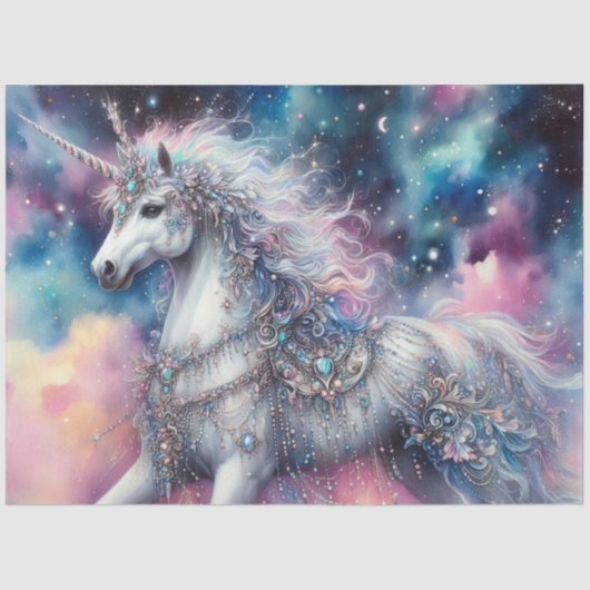 Papier Mousseline Celestial Unicorn Fairytale Craft Decoupage  (Recto)