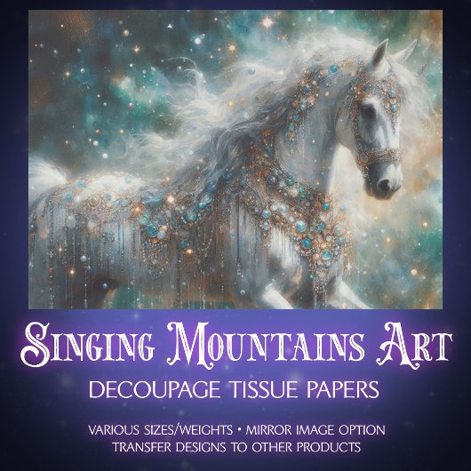 Papier Mousseline Celestial White Horse Magic Decoupage