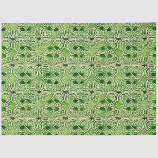 Papier Mousseline Celtic Irish Green et Gold Ornate Motif 2 (Recto)