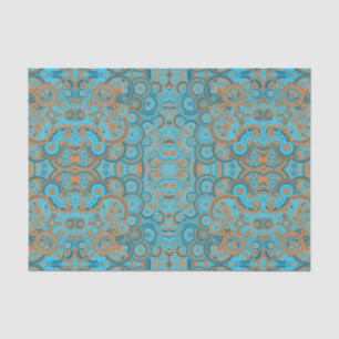 Papier Mousseline Cercle Concentré Dégradé Orange Rust Turquoise