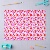 Papier Mousseline Cercles Rouges et Roses Rétro et Points (Artisanat)