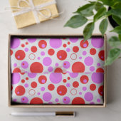 Papier Mousseline Cercles Rouges et Roses Rétro et Points (Cadeau)