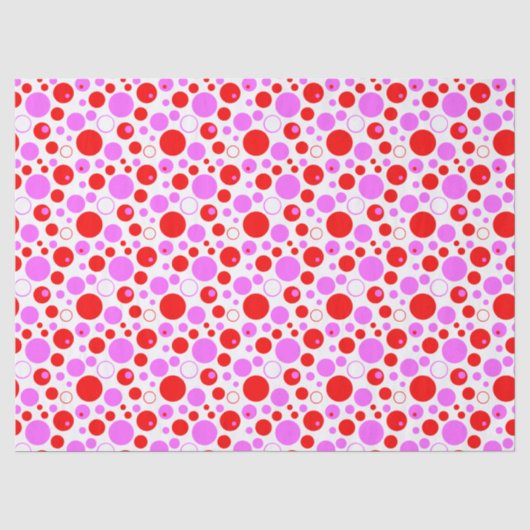 Papier Mousseline Cercles Rouges et Roses Rétro et Points (Recto)