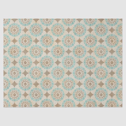 Papier Mousseline Cercles turquoises et crème sur la découpage en ta (Recto)