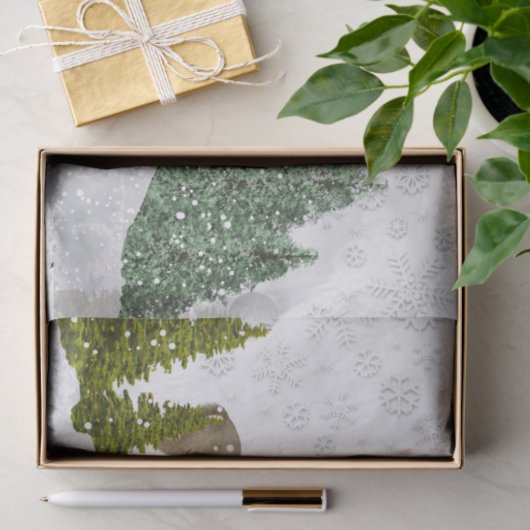 Papier Mousseline Cerf blanc en hiver Wonderland (Cadeau)