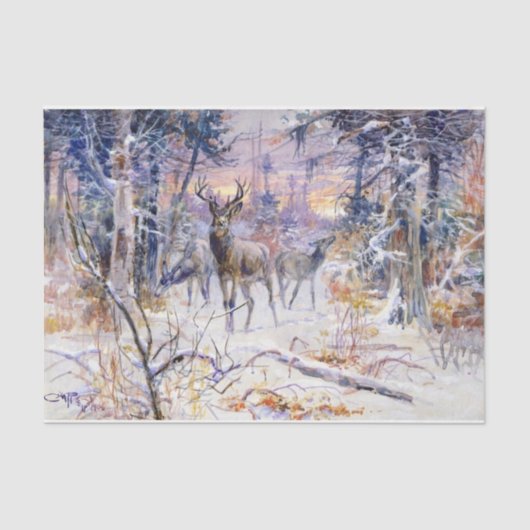 Papier Mousseline Cerf dans une forêt de neige (saison d'hiver) (Recto)