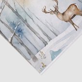 Papier Mousseline Cerf en forêt neigeuse Arbres de Noël Aquarelle (Détail)