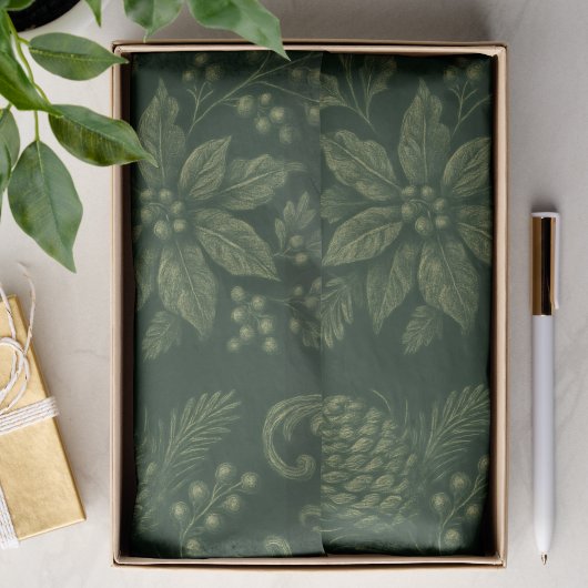 Papier Mousseline Cerf rustique vert vintage