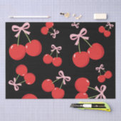 Papier Mousseline Cerises Noires avec Coquette au Ruban Rose (Artisanat)