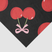 Papier Mousseline Cerises noires avec coquette cabosse rose (Détail)
