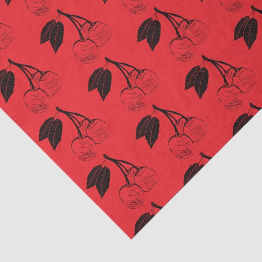 Papier Mousseline Cerises noires en rouge (Détail)