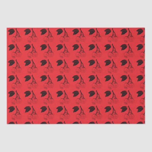 Papier Mousseline Cerises noires en rouge (Recto)
