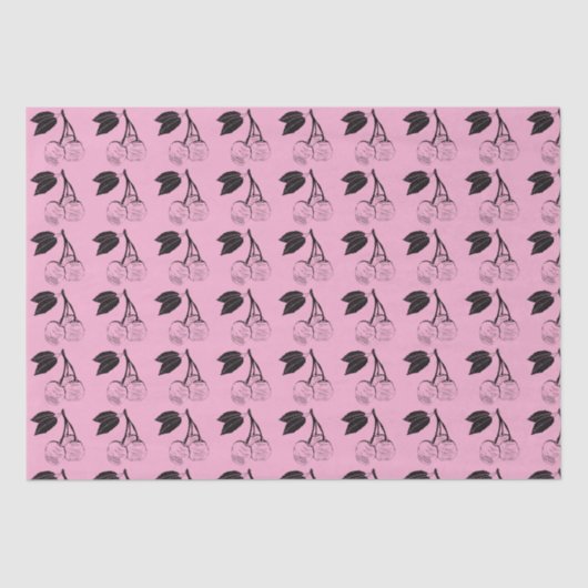 Papier Mousseline Cerises noires sur PInk (Recto)