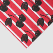 Papier Mousseline Cerises noires sur rouge et blanc rayé (Détail)