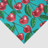 Papier Mousseline Cerises rouges sur turquoise (Détail)