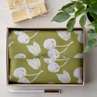 Papier Mousseline Cerisier de bois blanc Design sur vert olive