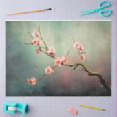 Papier Mousseline Cerisier rose Fleur Arbre Branche Turquoise Ciel v (Artisanat)