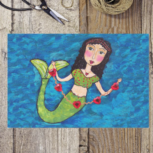 Papier Mousseline Chaîne de sirène verte d'art populaire des Coeurs