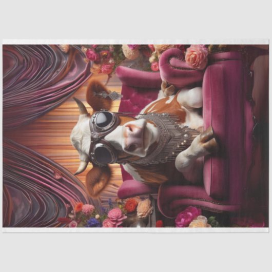 Papier Mousseline Chaise rose assise de vache de l'Ouest Découpage (Recto)