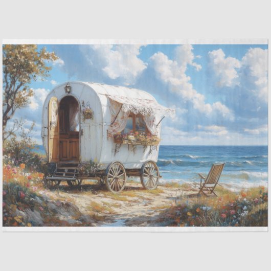 Papier Mousseline Chalet blanc Gitan Caravan Découpage (Recto)