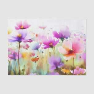 Papier Mousseline Champ d'aquarelle Fleurs-Cosmos (D)