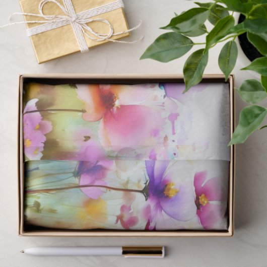 Papier Mousseline Champ d'aquarelle Fleurs-Cosmos (D) (Cadeau)