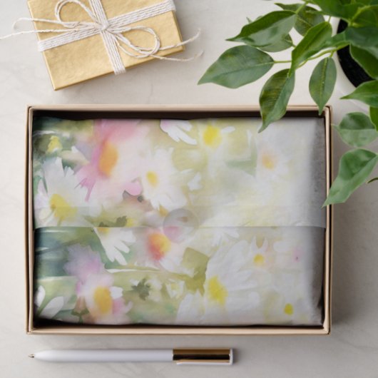 Papier Mousseline Champ d'aquarelle Fleurs-Daisy (D) (Cadeau)