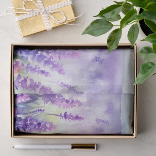 Papier Mousseline Champ d'aquarelle Fleurs-Lavande (B) (Cadeau)